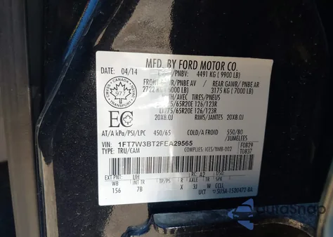 2015 Ford F-350 Lariat from USA, damaged, VIN 1FT7W3BT2FEA29565